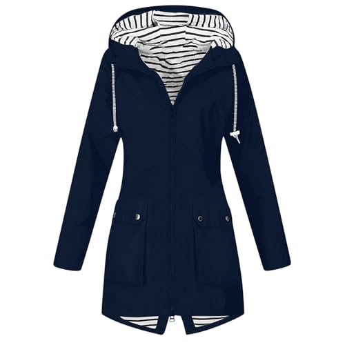 KOG Übergangsjacke Damen Regenjacke Wasserdicht Regenmantel Windbreaker mit Kapuze Fahrradjacke Regencape Regenjacken Windjacke Wanderjacke Outdoor Jacken Dunkelblau M von KOG