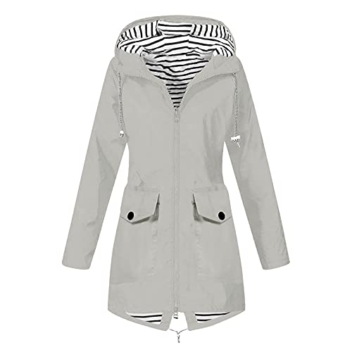 KOG Übergangsjacke Damen Regenjacke Wasserdicht Regenmantel Windbreaker mit Kapuze Fahrradjacke Regencape Regenjacken Windjacke Wanderjacke Outdoor Jacken Grau M von KOG