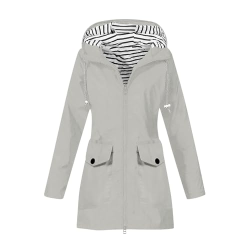 KOG Übergangsjacke Damen Regenjacke Wasserdicht Regenmantel Windbreaker mit Kapuze Fahrradjacke Regencape Regenjacken Windjacke Wanderjacke Outdoor Jacken Grau XL von KOG