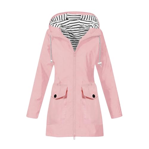 KOG Übergangsjacke Damen Regenjacke Wasserdicht Regenmantel Windbreaker mit Kapuze Fahrradjacke Regencape Regenjacken Windjacke Wanderjacke Outdoor Jacken Rosa L von KOG