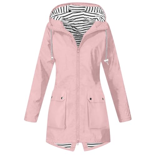 KOG Übergangsjacke Damen Regenjacke Wasserdicht Regenmantel Windbreaker mit Kapuze Fahrradjacke Regencape Regenjacken Windjacke Wanderjacke Outdoor Jacken Rosa M von KOG