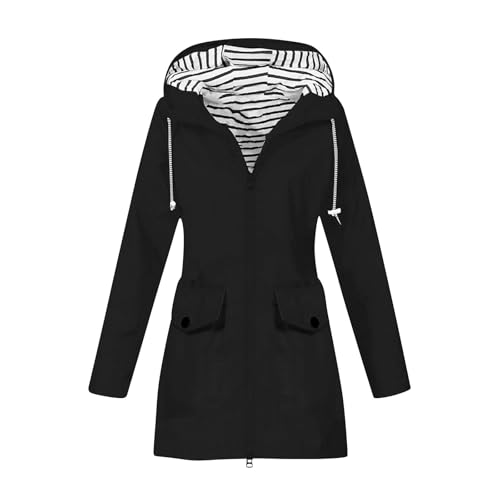 KOG Übergangsjacke Damen Regenjacke Wasserdicht Regenmantel Windbreaker mit Kapuze Fahrradjacke Regencape Regenjacken Windjacke Wanderjacke Outdoor Jacken Schwarz S von KOG