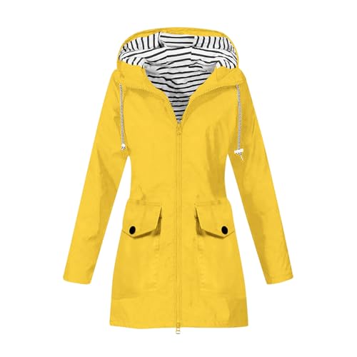 KOG Übergangsjacke Damen Regenjacke Wasserdicht Regenmantel Windbreaker mit Kapuze Fahrradjacke Regencape Regenjacken Windjacke Wanderjacke Outdoor Jacken Gelb L von KOG
