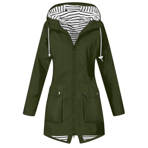 KOG Übergangsjacke Damen Regenjacke Wasserdicht Regenmantel Windbreaker mit Kapuze Fahrradjacke Regencape Regenjacken Windjacke Wanderjacke Outdoor Jacken Armeegrün XXL KOG Übergangsjacke Damen Regenjacke Wasserdicht Regenmantel Windbreaker mit Kapuze Fahrradjacke Regencape Regenjacken Windjacke Wanderjacke Outdoor Jacken Armeegrün XXL von KOG