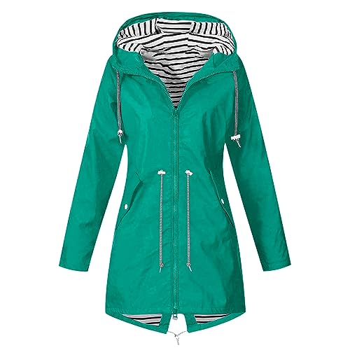 KOG Übergangsjacke Damen Regenjacke Wasserdicht Regenmantel Windbreaker mit Kapuze Fahrradjacke Regencape Regenjacken Windjacke Wanderjacke Outdoor Jacken Grün L von KOG