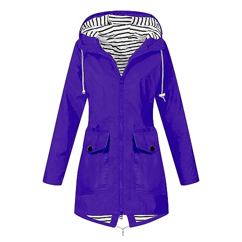 KOG Übergangsjacke Damen Regenjacke Wasserdicht Regenmantel Windbreaker mit Kapuze Fahrradjacke Regencape Regenjacken Windjacke Wanderjacke Outdoor Jacken Lila L von KOG