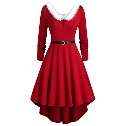 KOG Vintage Weihnachtskleid für Damen Langarm Weihnachtskleid Damen Elegant Weihnachts Kleidung Festkleider für Damen Partykleid Damen Weihnachtskleidung Meine Bestellungen Anzeigen Rot XL von KOG