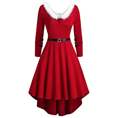 KOG Vintage Weihnachtskleid für Damen Langarm Weihnachtskleid Damen Elegant Weihnachts Kleidung Festkleider für Damen Partykleid Damen Weihnachtskleidung Meine Bestellungen Anzeigen Rot 3XL von KOG