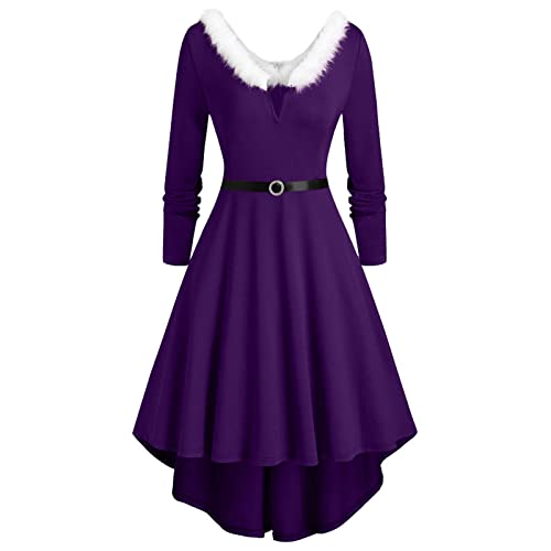 KOG Vintage Weihnachtskleid für Damen Langarm Weihnachtskleid Damen Elegant Weihnachts Kleidung Festkleider für Damen Partykleid Damen Weihnachtskleidung Meine Bestellungen Anzeigen Violett S von KOG