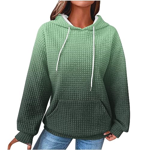 KOG Waffel Hoodie Damen Baumwolle Hooded Sweatshirt Tie-Dye Muster Kapuzenpullover Elegant Oberteile Frauen Warmes Hoodies Mode Casual Slim Fit Oberteil Angebote des Tages Heute Grün L von KOG