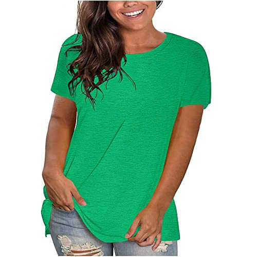 KOG Warehouse Deal Damen Shirts Elegant Einfarbige Blusenshirt Casual Baumwolle Tshirts Frauen Blusen & Tuniken Freizeit Einfarbige Oberteile Rundhals T-Shirt Amazon Gutschein Grün M von KOG