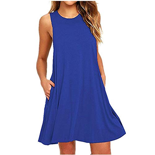 KOG Warehouse Deals Angebote Damen Sommerkleider Sommerkleid Mode Blusenkleider Einfarbig Tunika Strandkleider Bequeme Frauen Freizeitkleider Baumwolle Brautmutterkleider Gutschein Blau XXL von KOG