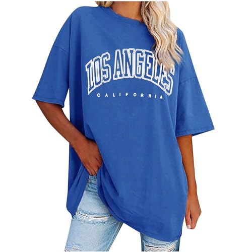 KOG Warehouse Deals Angebote Damen Tshirt Elegante Tie-Dye Muster Blusen Sommer Kurzarm Blusenshirt Longbluse Grafik Tank Frau Rundhals Lässig Blusen & Tuniken Gutscheine Blau 4XL von KOG