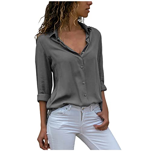 KOG Warehouse Deals Angebote Langarmshirt Damen Langarm Shirts Einfarbig Shirt Basic Baumwolle Kleidung Elegant Blusen & Tuniken Frauen Rundhals Fashion Sweatshirt Prime Grau XL von KOG