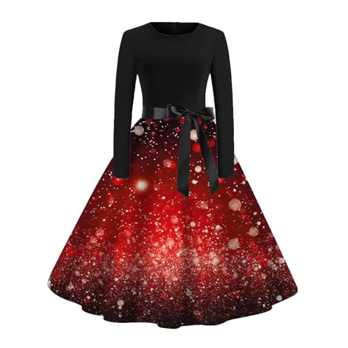 KOG Weihnachtskleid Damen Elegant Langarm Weihnachtskleider Damen Rotes Kleid Cocktailkleid Kleider Frauen Partykleid Christmas Dresses Festlich Festival Meine Bestellungen Anzeigen Schwarz XXL von KOG