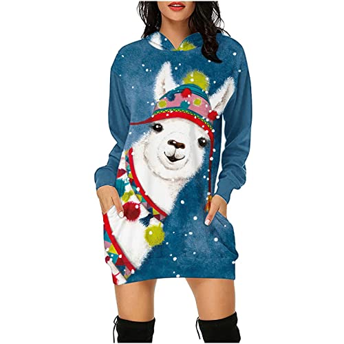 KOG Weihnachtskleid Damen Langarm Minikleid Weihnachtskleider Hochzeitskleider Für Abschlusskleid Kleider Frauen Kleid Christmas Dresses Mädchen Rot Festival Große Größe, 091 Blau, L von KOG