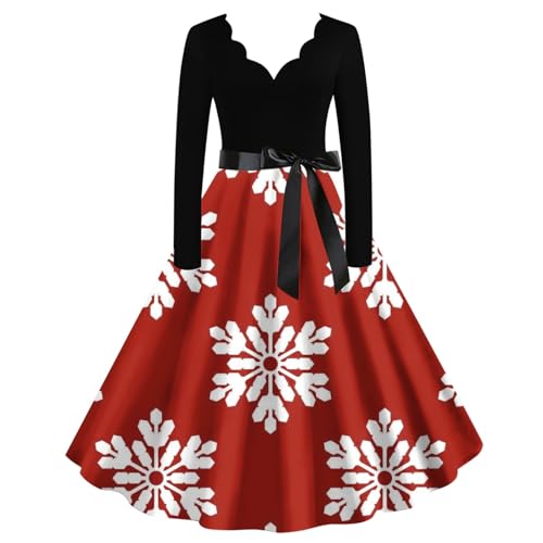 KOG Weihnachtskleid Damen Sexy Langarm Weihnachtskleider für Damen Kleid Damen Wickelkleid Kleider Frauen Boho Kleid Christmas Dresses Festlich Festival Meine Bestellungen Anzeigen Rot S von KOG