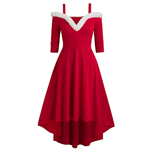 KOG Weihnachtskleid Damen Vintage Langarm Weihnachtskleider Damen Kleid Damen Rotes Kleid Kleider Elegant Frauen Maxikleider Christmas Dresses Festlich Festival Meine Bestellungen Anzeigen Rot M von KOG