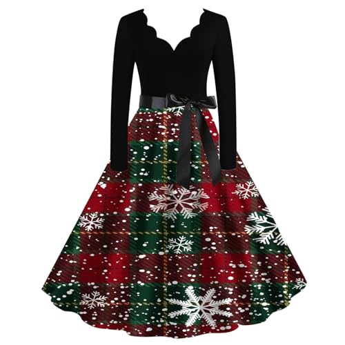 KOG Weihnachtskleid für Damen Sexy Langarm Weihnachtskleider Damen Kleider Damen Einfarbig Kleid Frauen Rockabilly Kleider Christmas Dresses Festlich Festival Meine Bestellungen Anzeigen Schwarz M von KOG