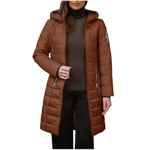 KOG Winterjacke Damen Baumwolle Daunenjacke Warme Daunenjacken Dufflecoat Oberteile übergangsjacke Vintage Strickjacken Winter Pullover Frauen Steppmantel Laufjacke Softshelljacken Braun S von KOG