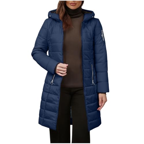 KOG Winterjacke Damen Baumwolle Daunenjacke Winter Jacken Laufjacke Jacke Oberteile Frauen übergangsjacken Basic Windjacke Warmes Hoodie Frau Cordjacke College Jacke Fleecemantel Marine M von KOG