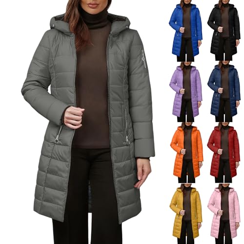 KOG Winterjacke Damen Baumwolle Dufflecoat Warmes Daunenjacken Trainingsjacke Parka Bekleidung Frauen Winter Strickjacken Retro Kapuzenjacke Frau Steppjacke Laufjacke Teddy Jacken Grau L von KOG