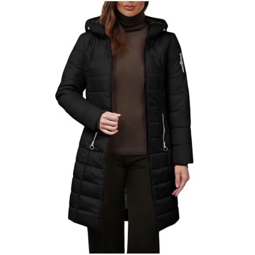 KOG Winterjacke Damen Baumwolle Wintermantel Warm Daunenjacke Trainingsjacke Jacke Oberteil übergangsjacken Vintage Hemdjacke Fashion Hoodie Frauen Teddyjacke Laufjacke Vliesjacke Schwarz L von KOG