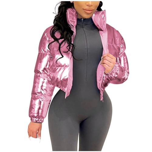 KOG Winterjacke Damen Daunenjacke Warme Parka Baumwolle Sport Jacke Einfarbige Bekleidung Frauen Warehouse Deals Angebote Winter Windbreaker Retro Pullover Vliesjacke Sale Damen Rosa XL von KOG