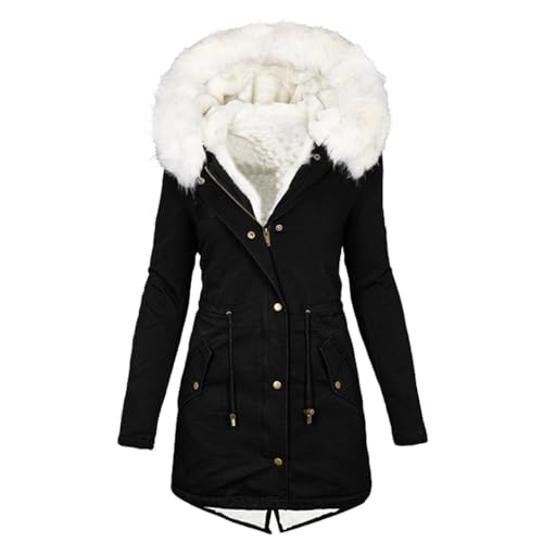 KOG Winterjacke Damen Daunenjacke Warmes Jacke Baumwolle Festival Jacke Einfarbige Kleidung übergangsjacke Gutschein Windjacke Basic Frauen Fleecejacken Meine Bestellungen Anzeigen Schwarz XXL von KOG