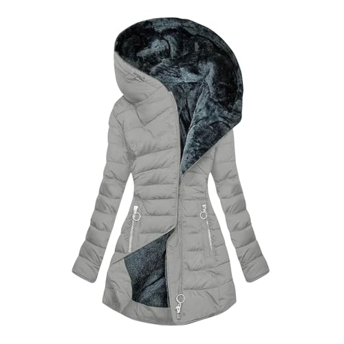 KOG Winterjacke Damen Daunenmantel Warmes Daunenjacken Baumwolle Trainingsjacke Einfarbige Oberteil Teenager Mädchen Fashion Sweatjacke Warme Kapuzenpullover Grau 5XL von KOG