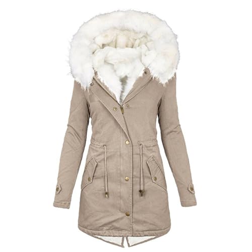 KOG Winterjacke Damen Daunenmantel Winter Daunenjacken Baumwolle Laufjacke Einfarbige Oberteil Frau Sale Damen Warme Strickjacken Warm Pullover Frauen Softshellmantel Warehouse Deal Khaki 5XL von KOG