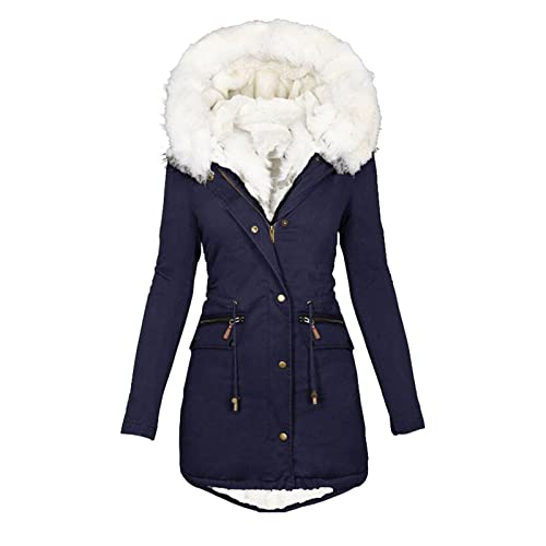 KOG Winterjacke Damen Dufflecoat Warmes Wintermantel Baumwolle Sport Jacke Einfarbig Kleidung Frauen übergangsjacken Outlet Angebote Basic Trenchcoat Casual Steppmantel Sale Damen Marine S von KOG
