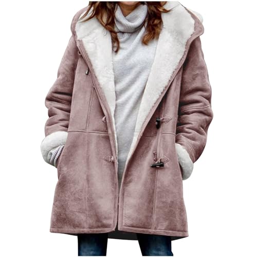 KOG Winterjacke Damen Fleecejacke Jacke Elegant Herbstjacke Wanderjacke Einfarbig Oberteile Gutscheine Warm Windjacke Casual Hoodie Teenager Mädchen Dufflecoat Baumwolle Sale Damen Rosa 3XL von KOG