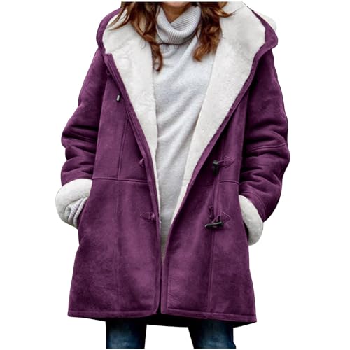 KOG Winterjacke Damen Fleecejacke Jacke Warme Jacken Einfarbige Oberteil Frauen übergangsmantel Amazon Warehouse Deal Casual Pullover Teenager Baumwolle Angebote Des Tages Heute Lila M von KOG