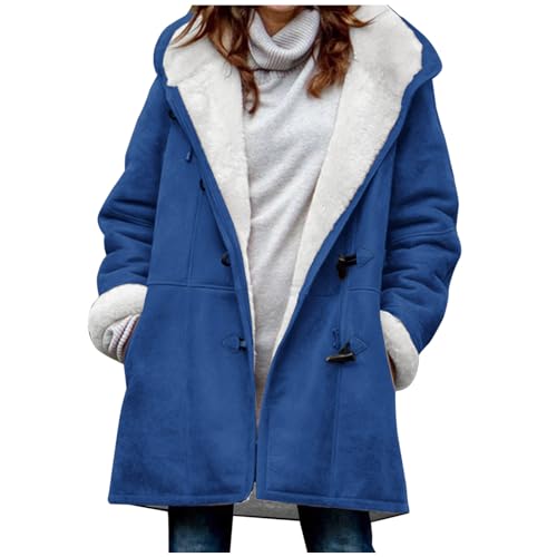 KOG Winterjacke Damen Fleecejacke Jacke Winter Herbstjacke Trainingsjacke Einfarbige Kleidung Frauen übergangsjacke Prime Blusenjacke Basic Fleecejacke Baumwolle Sale Angebote Blau XL von KOG