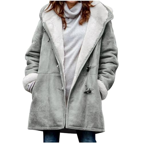 KOG Winterjacke Damen Fleecejacke Jacken Elegante Wintermantel Fahrradmantel Einfarbige Oberteile Gutschein Sweatjacke Freizeit Pullover Teenager Dufflecoat Baumwolle Sale Damen Grau S von KOG