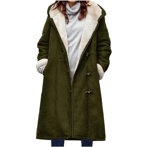 KOG Winterjacke Damen Fleecejacke Jacken Warm Jacke Fahrradmantel Einfarbige Oberteil Frauen Gutschein Amazon Casual Blusenjacke Elegant Pullover Frau Dufflecoat Baumwolle Angebote Armeegrün XL von KOG