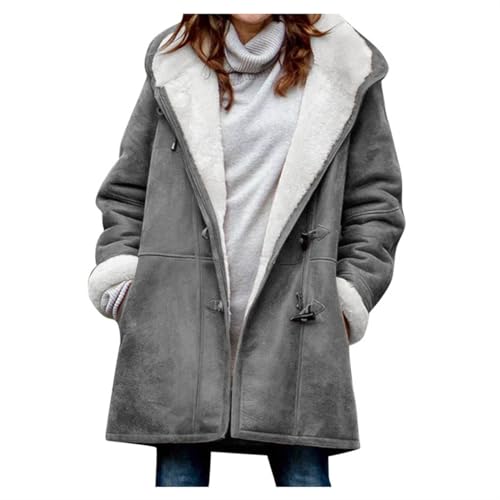 KOG Winterjacke Damen Fleecejacke Wintermantel Winter Jacke Wanderjacke Einfarbige Bekleidung Frau Sale Damen Hemdjacke Casual Kapuzenjacke Teenager Baumwolle Gutschein Grau 3XL von KOG
