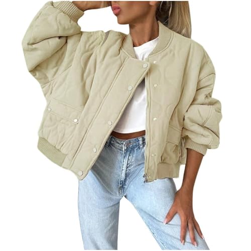 KOG Winterjacke Damen Jacke Elegante Puffer Jacke Baumwolle Fahrradjacke Dufflecoat Oberteile Frau Blitzangebote Des Tages Freizeit Sweatjacke Warm Hoodie Frauen Teddy Jacken Prime Khaki XXL von KOG