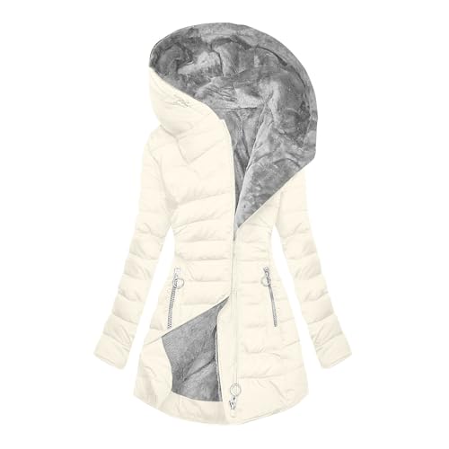 KOG Winterjacke Damen Jacke Warm Parka Baumwolle Bomberjacke Einfarbig Kleidung Teenager Mädchen übergangsjacken Casual Trenchcoat Warme Kapuzenpullover Cordjacke Weiß M von KOG