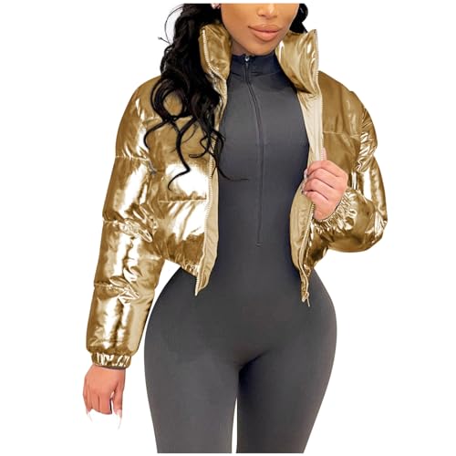 KOG Winterjacke Damen Jacke Warme Daunenjacken Baumwolle Wanderjacke Einfarbig Kleidung Prime Basic Hemdjacke Fashion Kapuzenjacke Frauen Softshellmantel Blitzangebote Des Tages Gold L von KOG