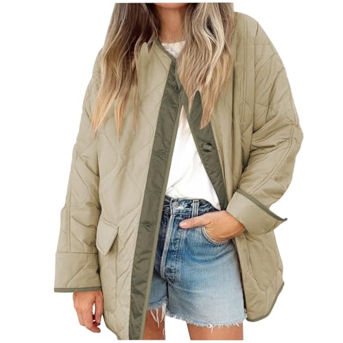 KOG Winterjacke Damen Jacken Elegante Daunenmantel Baumwolle Fahrradjacke Puffer Jacke Oberteil Frau Gutschein Basic Strickjacke Retro Hoodie Frauen Vliesjacke Amazon Warehouse Deal Grün L von KOG