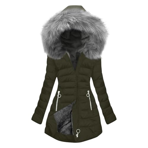 KOG Winterjacke Damen Puffer Jacke Mode Jacke Baumwolle Fahrradjacke Einfarbig Bekleidung Frauen übergangsjacke Warm Sweatjacke Elegante Teddy Jacken Armeegrün S von KOG
