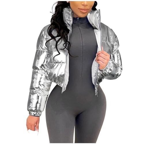 KOG Winterjacke Damen Puffer Jacke Winter Daunenmantel Baumwolle Laufjacke Einfarbig Oberteil Frauen übergangsjacke Prime Trenchcoat Freizeit Frau Wollmantel Blitzangebote Des Tages Silber M von KOG