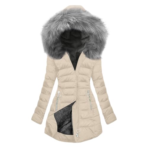 KOG Winterjacke Damen Wintermantel Warm Jacken Baumwolle Sportjacke Einfarbig Kleidung Frauen übergangsjacken Vintage Strickjacken Fashion Fleecejacke Beige S von KOG