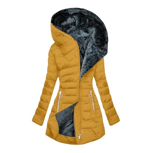 KOG Winterjacke Damen Wintermantel Winter Parka Baumwolle Wanderjacke Einfarbig Bekleidung übergangsjacke Casual Windjacke Freizeit Frau Dufflecoat Gelb 3XL von KOG