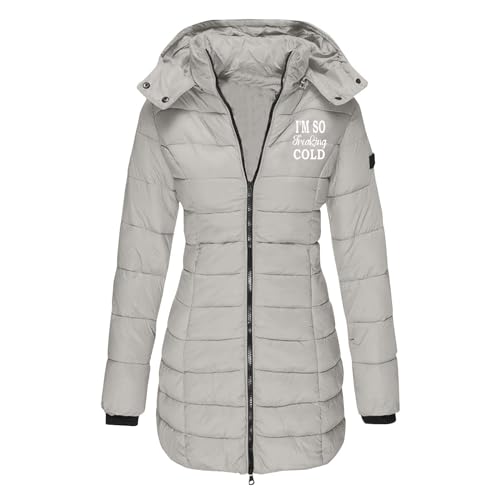 KOG Winterjacke für Damen Daunenjacke Elegante Daunenjacken Baumwolle Trainingsjacke Einfarbig Kleidung Angebote Vintage Blusenjacke Kapuzenjacke Frau Teddy Jacken Outlet Amazon Grau M von KOG