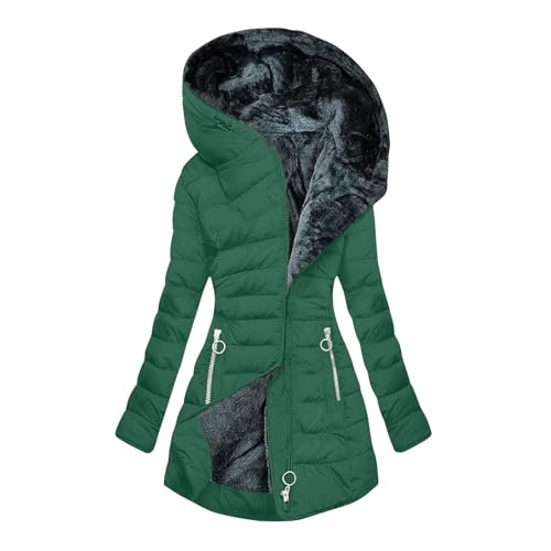 KOG Winterjacke für Damen Daunenjacke Warm Daunenjacken Baumwolle Sport Jacke Einfarbig Oberteil übergangsmantel Retro Sweatjacke Frau Teddy Fleecejacke Grün 3XL von KOG