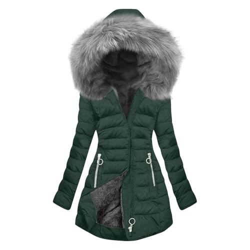 KOG Winterjacke für Damen Daunenjacken Warmes Parka Baumwolle Laufjacke Einfarbig Oberteile Frauen Basic Hemdjacke Warm Teenager Mädchen Cordjacke Armeegrün XXL von KOG