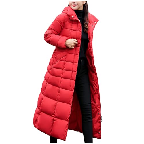 KOG Winterjacke für Damen Dufflecoat Elegant Parka Baumwolle Sportjacke Einfarbige Kleidung Frauen Prime Elegante Windjacke Basic Pullover Teenager Mädchen Fleecemantel Outlet Amazon Rot M von KOG